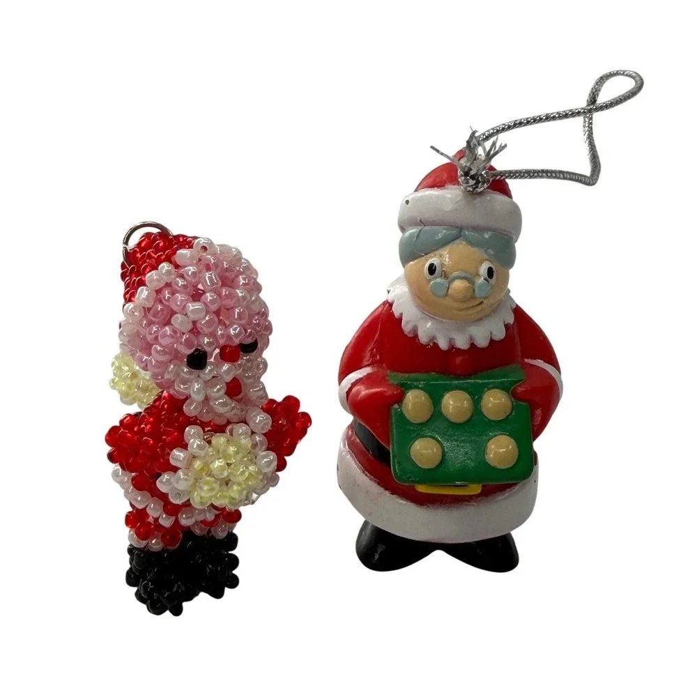 Vintage Mrs Claus Topps 2001 Beaded Santa Christmas Ornaments Set Holiday Decor